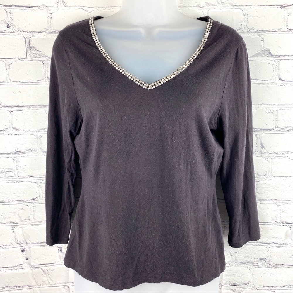 INC brown rhinestone 3/4 sleeve tee shirt size L